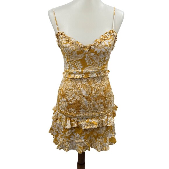 Hello Molly Yellow & White Floral Ruffle Mini Dress S US 4 Adjustable Straps - Picture 1 of 11